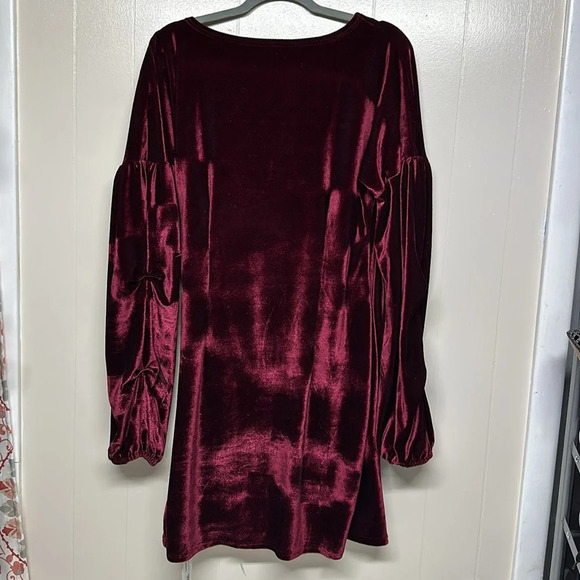 Elainone Off Shoulder Wrap V Neck Velvet Bodycon Dress Ruched Long Puff Sleeve - Picture 5 of 11